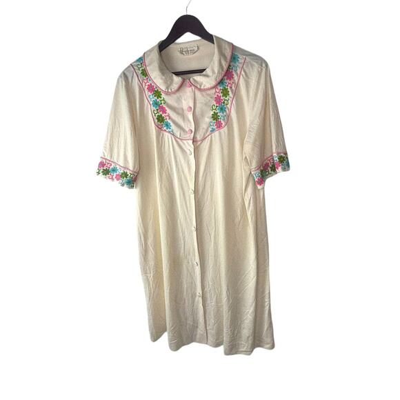 JCPenney Floral Boho Vintage Button Front Nightgown Button Front Knee Length L - Picture 1 of 8